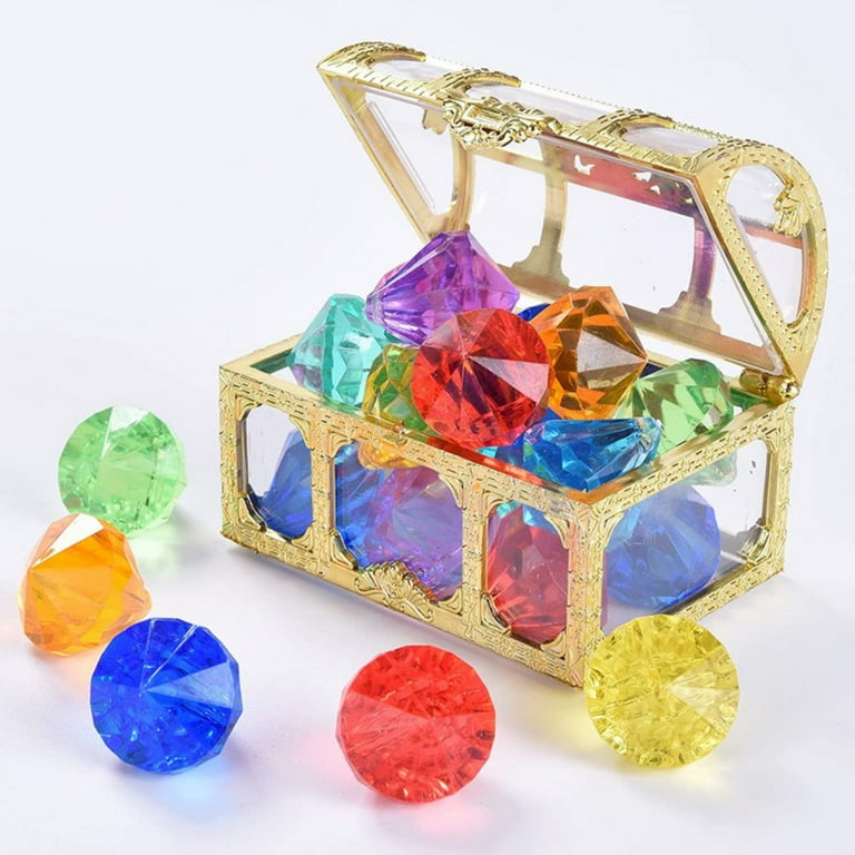 24 Pcs Diving Gems Swimming Pool Toys And 2 Treasure Chest Box