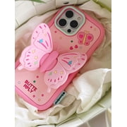 Pink Butterfly Phone Case Compatible with iPhone 11, Cute 3D Korea Dopamine Butterfly Case with Butterfly Wings Folding Stand Shockproof Silicone Soft Case