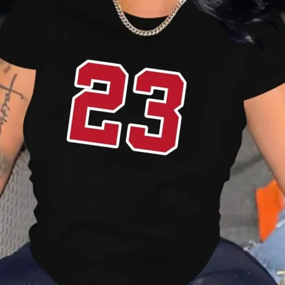 Minimalist Number T-Shirt - Trendy '23' Design - 100% Cotton Relaxed Fit Tops for Women's Streetwear & Casual Outfits