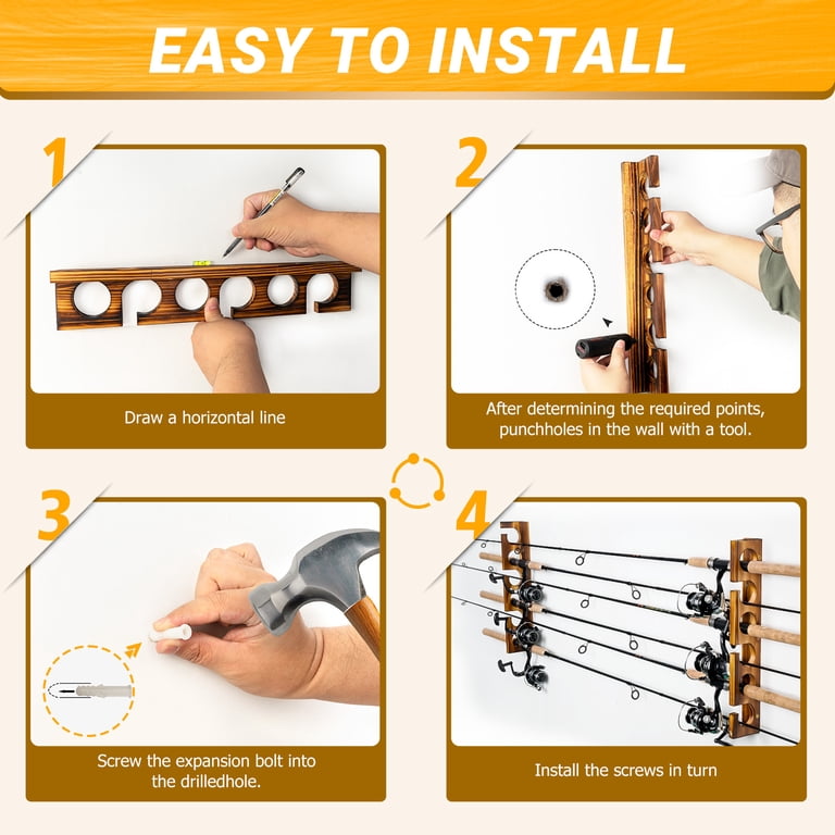 Ghosthorn Wall or Ceiling Mounted Fishing Rod Racks, Holds Up to 12 Rods, Fishing Pole Storage for Garage Ghosthorn Wall or Ceiling Mounted Fishing Rod Racks, Holds Up to 12 Rods, Fishing Pole Storage for Garage