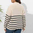 thumbnail image 4 of Women's Fashion Large Size Striped Stitching Half-Turtleneck Zipper Heart Knitted Sweater for Unique and Stylish Looks,Beige,L, 4 of 5