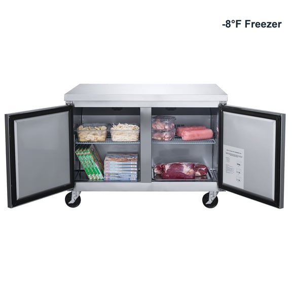 48 in. Two-Door Undercounter Freezer 12.2 Cu.Ft. Worktop Commercial Freezer, NSF Certified