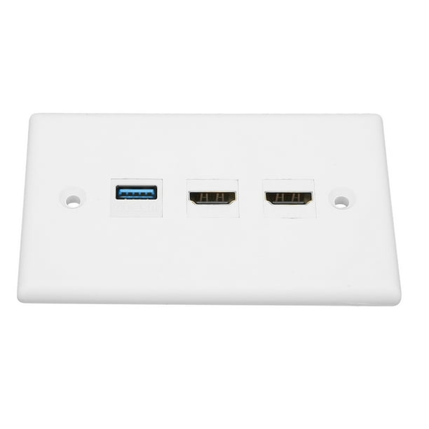 USB3.0 Wall Plate, ABS Soldering Free HD Multimedia Interface Ethernet Wall Plate Safe Connection 3 Port For Projector For HDTV