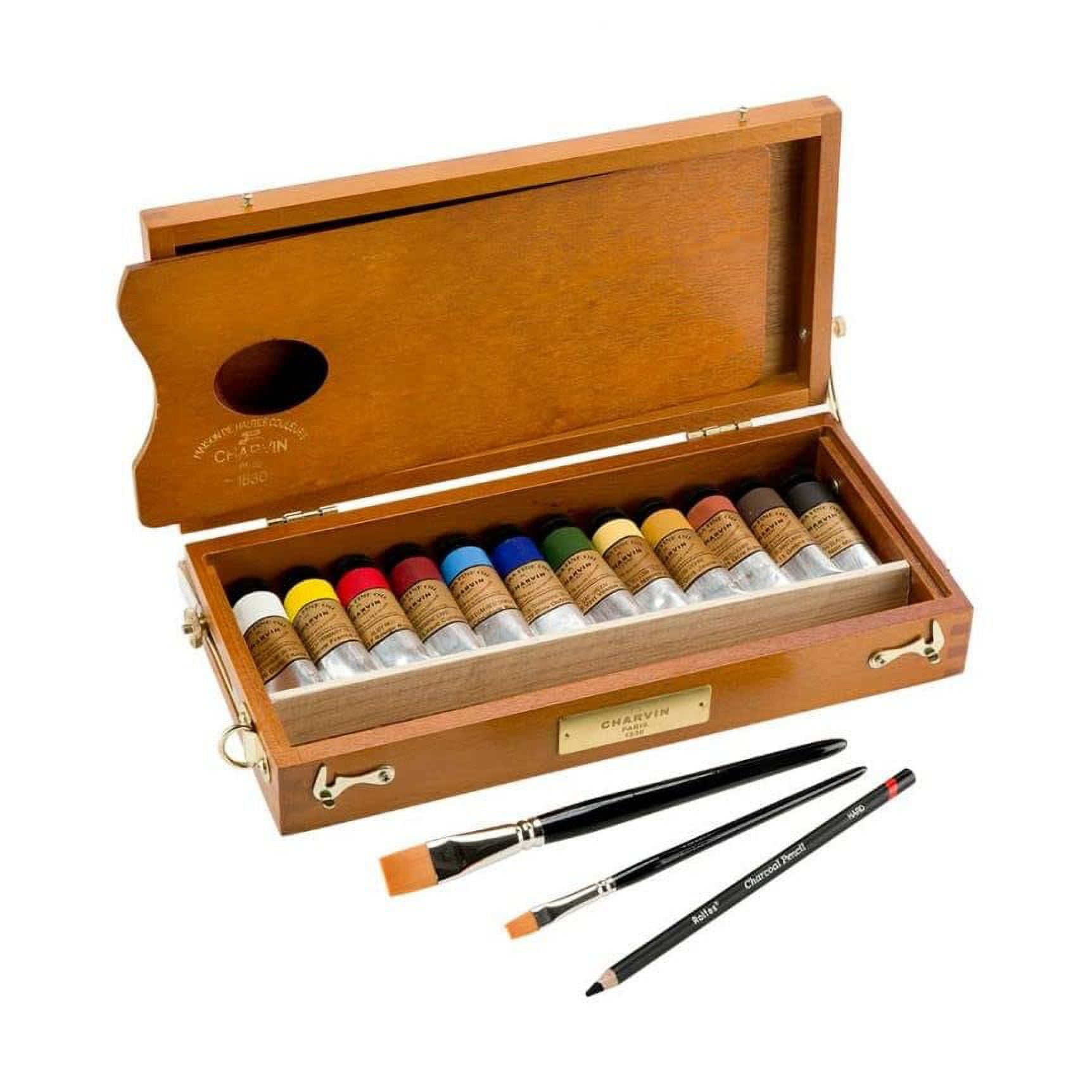 Charvin Professional Oil Paint Extra Fine, Wooden Box Set of 11 60ml Tubes  - Assorted Colors