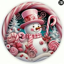 HELLOYOUNG Round  Charming Candy Cane Snowman Wreath Sign - Perfect Christmas Decor, Ideal Wall Art for Garden/Office/Winter Spaces