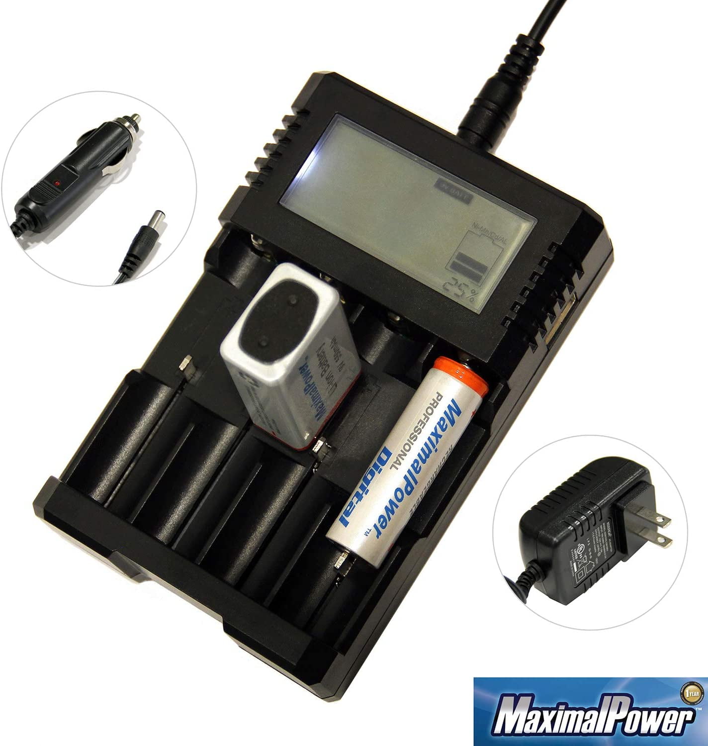 MaximalPower All-in-ONE Universal Battery Charger for AA, AAA, 9V, N