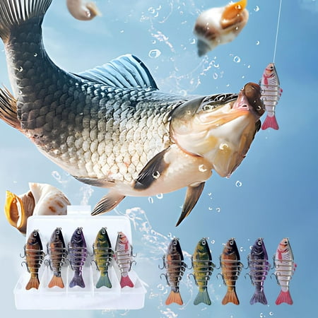 DELESYS Fishing Lure Kit 5PC Topwater Bass Lures Fishing Lures Slow Sinking Swimming Lures Multi Jointed Swimbait Lifelike Hard Bait Trout Perch