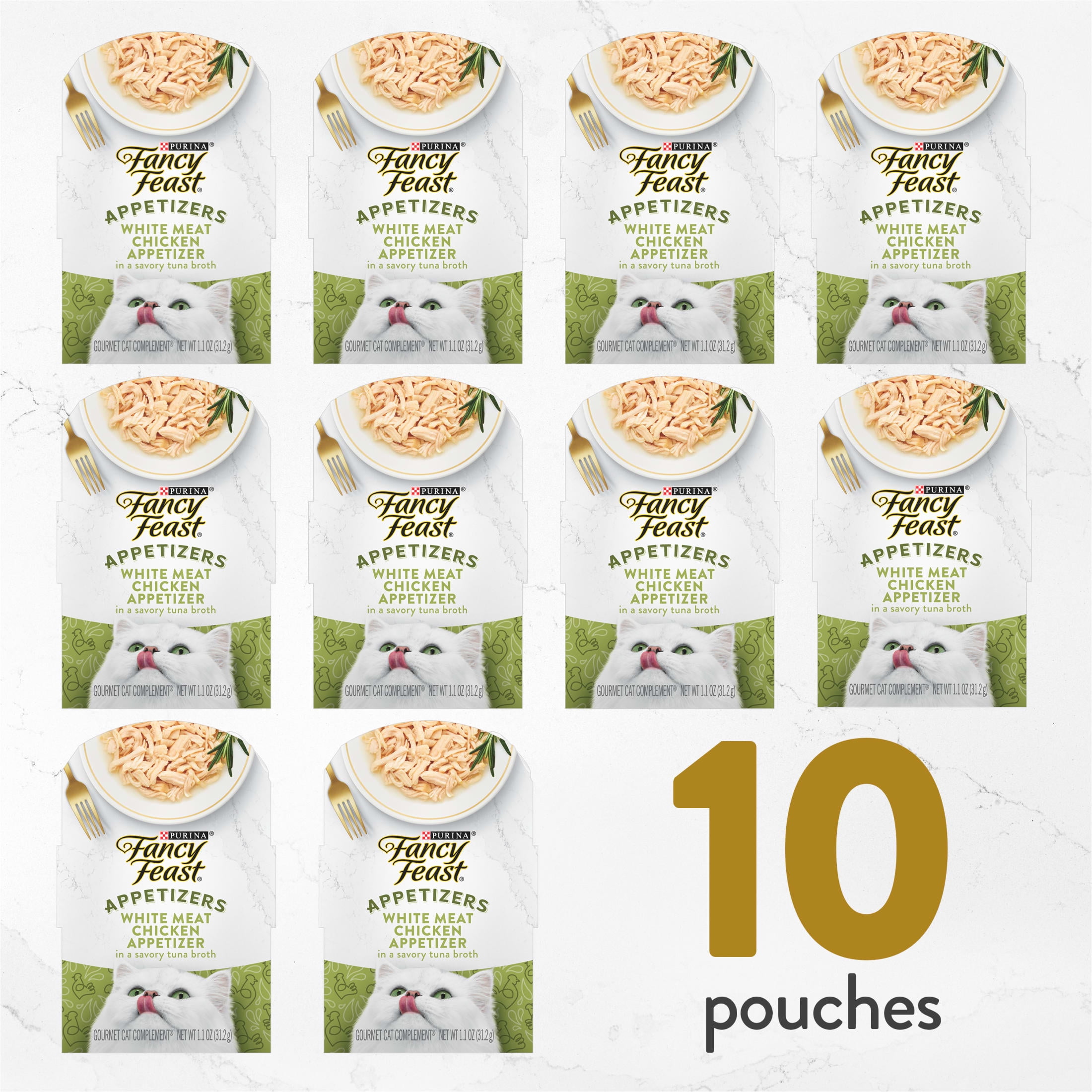 Purina Fancy Feast Appetizers Wet Cat Food, Chicken in Tuna Broth, 1.1 oz Trays (10 Pack) - product image