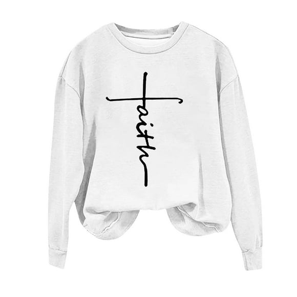 Rbaofujie Fall Sweaters Women's Casual Easter Printed Long Sleeved Round Neck Pullover Hoodie White Women's Fashion Hoodies & Sweatshirts