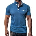thumbnail image 3 of lcziwo Polos Shirts for Men Fashion Plaid Patchwork Collared Golf Shirt 2025 Summer Casual Short Sleeve T Shirt Solid Button Down Pullover Tops Sales of The Week Blue S, 3 of 9