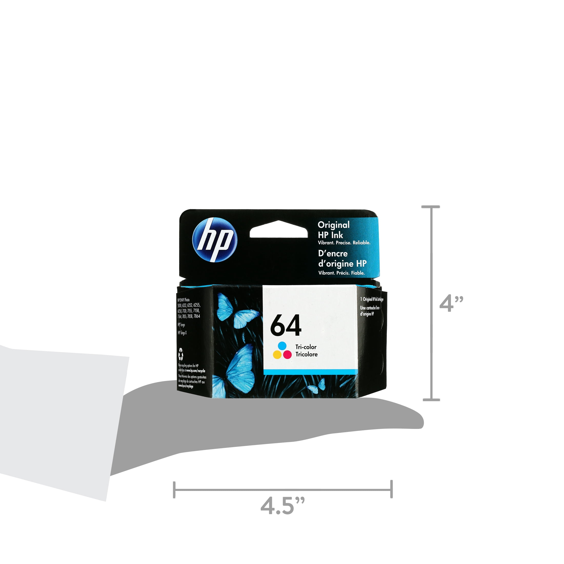 HP 64 Tri-Color Printer Cartridge with Ink Cartridge, 1 Pack Approximate 165 Pages