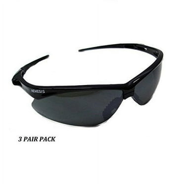 Jackson Safety V30 Nemesis Safety Glasses (25688), Smoke Mirror with Black Frame, 3-pack