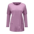 thumbnail image 5 of Women's T-Shirts Autumn Winter Long Sleeve Loose Fit Puff Sleeve Pocket Solid T Shirt for Casual Fashion, 5 of 5