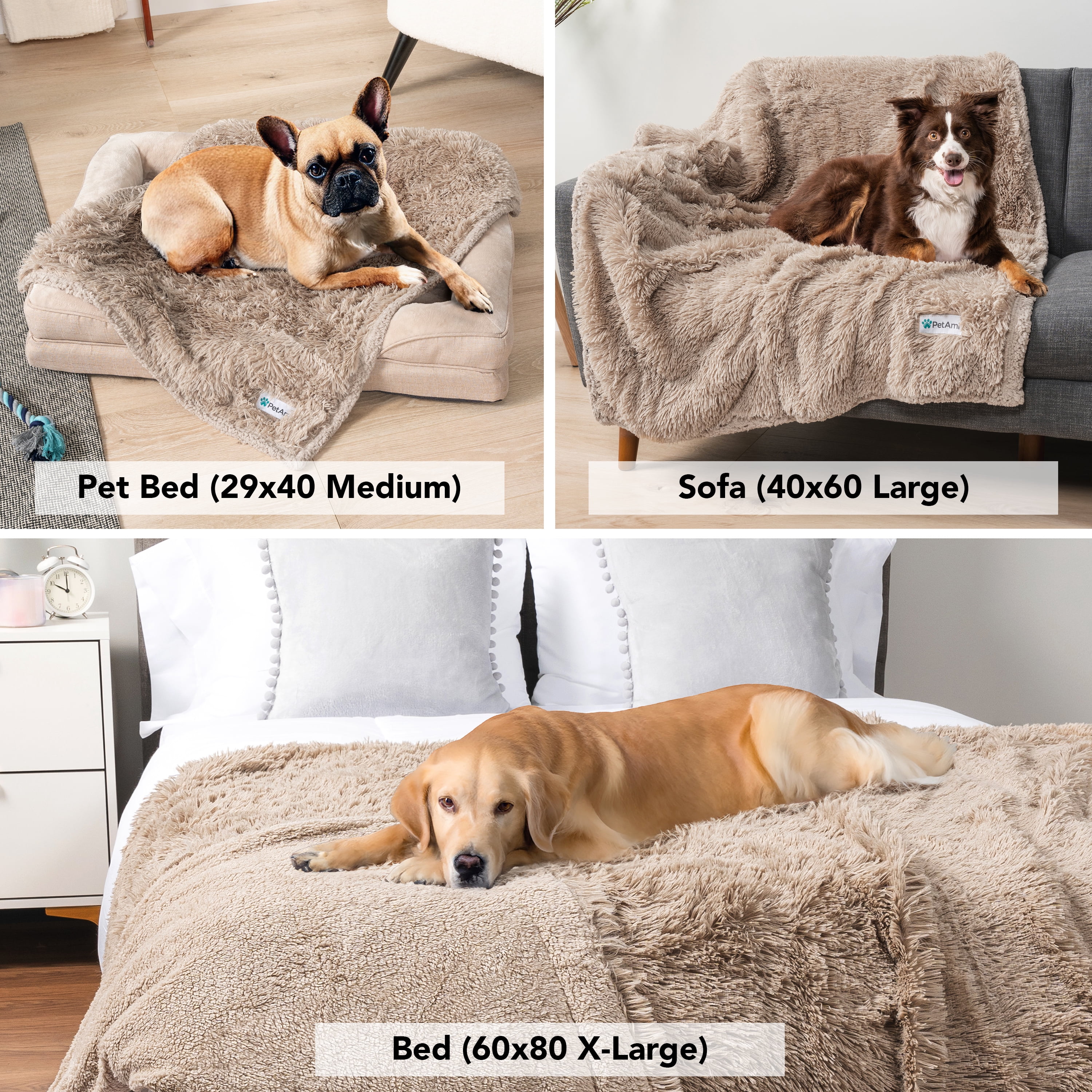 PetAmi WATERPROOF Dog Blanket For Large Dog, Queen Size Calming Pet Blanket Couch Cover Protector, Sherpa Faux Fur Cat Throw for Sofa Furniture Bed, Soft Fluffy XL, 90x90 Taupe