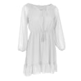 thumbnail image 1 of Mini Vestido bohemio Zulema de gasa blanco con hombros descubiertos, 1 of 8