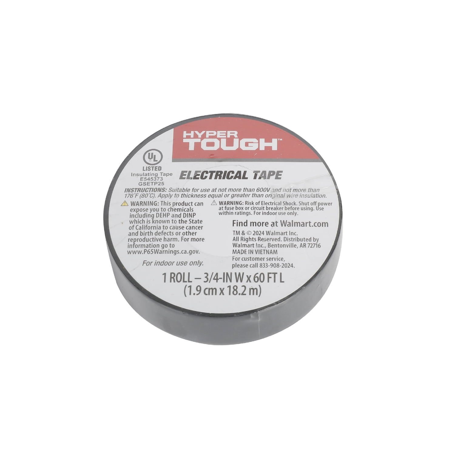 Hyper Tough Electrical Tape Single Roll 60 feet Long, Black