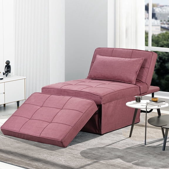 Ainfox 4-in-1 Convertible Ottoman Lounge Sofa Bed, Adjustable Folding Guest Sleeper Couch, 71"L×34"W,Pink