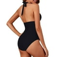 thumbnail image 4 of VBTAPA Tummy Control Swimsuits for Women Full Coverage One Piece Bathing Suits Metal Halter V Neck Ruched Slimming Swimwear Big Sales Today Black L, 4 of 5
