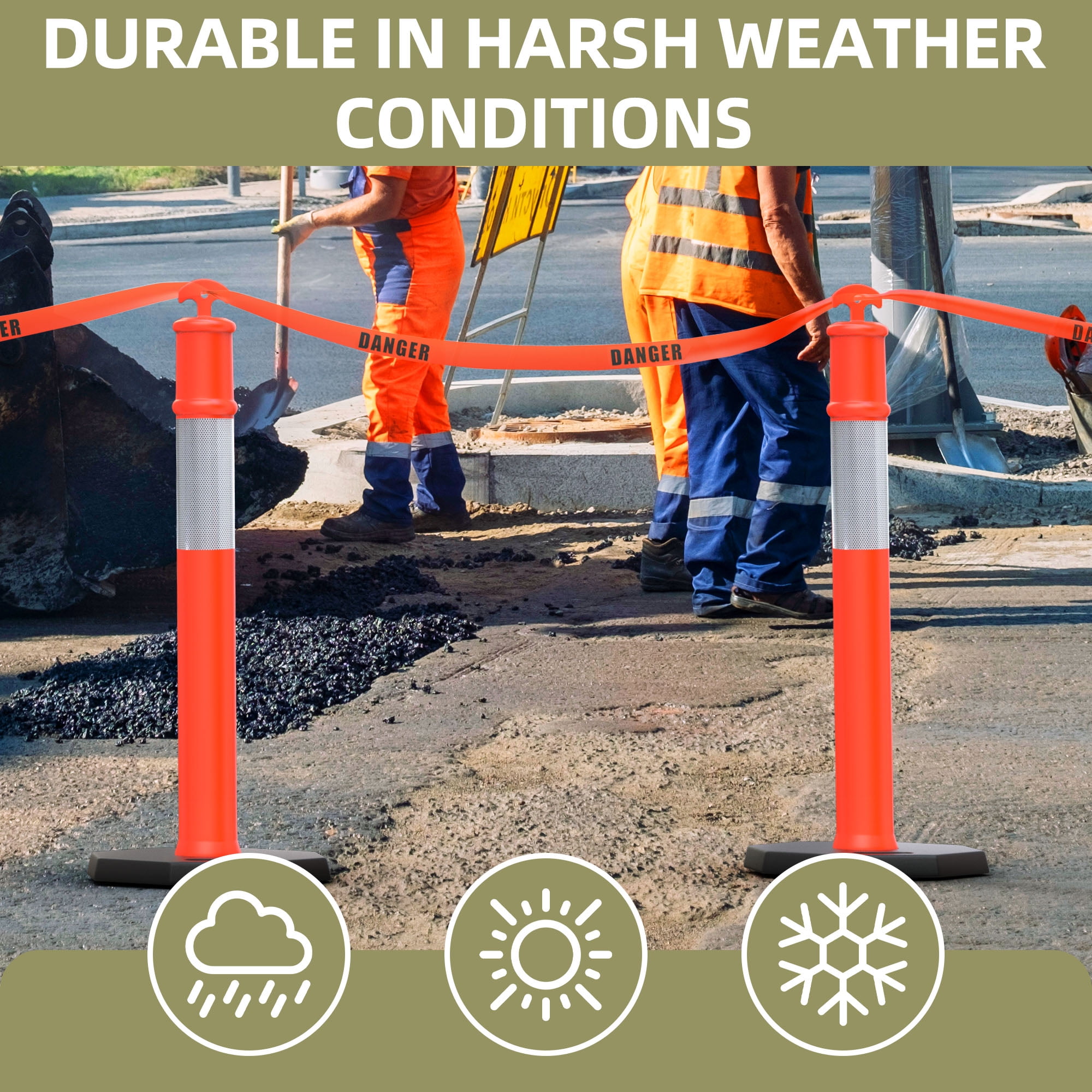 Uforic Delineator Post Set with Base, 3-Piece Durable Traffic Safety Posts for Parking Lots & Construction Zones