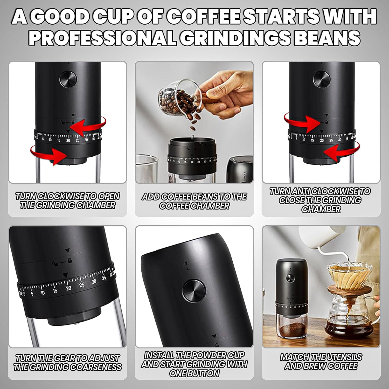 Portable Battery Powered Burr Coffee Grinder with 40 Adjustable Settings & 35g Capacity, 1800mAh Rechargeable Coffee Bean Grinder with Conical Ceramic Burr, for Travel, Camping, Office, Espresso, etc