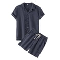 thumbnail image 1 of Liyamei Ensemble Décontracté pour Hommes Printemps Couleur Unie Manches Courtes Col Rabattu Short Costume Coton, 1 of 5