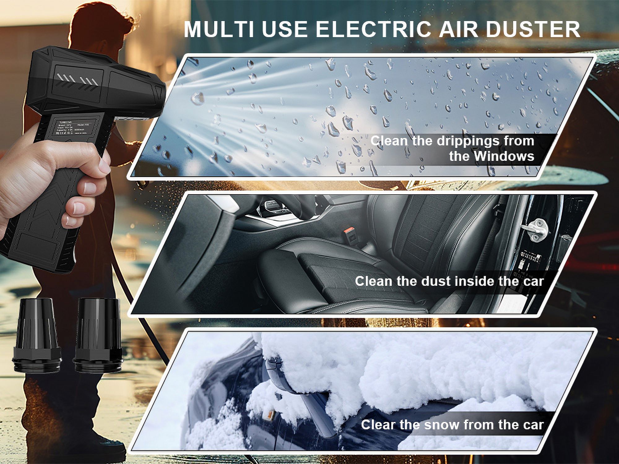 Compressed Air Duster - 180000RPM Electric Air Duster for Cleaning Keyboard&PC 3 Gears Adjustable Rechargeable Cordless Jet Dry Blower Air Blower for Car, Home & Outdoor activities