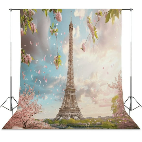 Blossoming Paris Eiffel Tower Backdrops for Photography for Party Backdrop Wedding Backdrop Background Picture