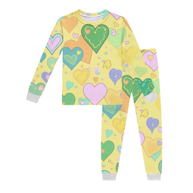 WEIYLL Ensembles de Tenues pour Filles Pyjamas à Manches Longues Imprimés Hauts et Pantalons Jaune Rentrée des Classes Tenues d'Automne Taille 8-9