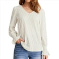 thumbnail image 2 of Camisa de Larga para Mujer, Moda de Otoño, Color Liso, Cuello en V, Camiseta de Larga. S, 2 of 6