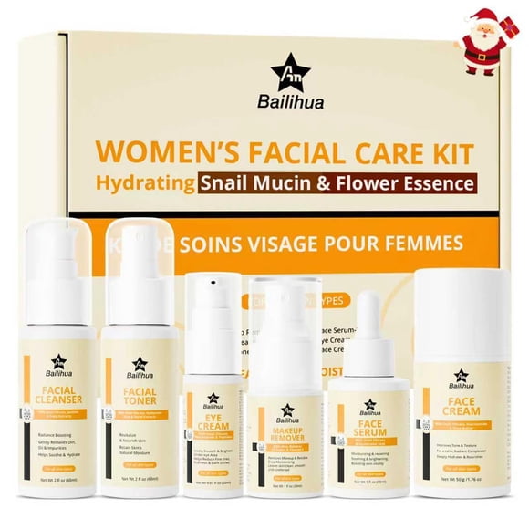 Skin Care Skincare Set de cuidado facial de mucina de caracol para mujeres con desmaquillante, limpiador, tónico, suero, crema de ojos y humectante, set de regalo de rutina diaria de cuidad
