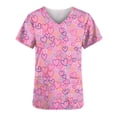 thumbnail image 3 of TIMIFIS Hauts de Sarrau pour Femmes Saint-Valentin Manches Courtes Col en V Hauts Uniforme Saint-Valentin Imprimé Poches Blouse Soins Infirmiers avec Poches pring, 3 of 4