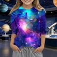 thumbnail image 2 of T-shirts Graphiques pour Enfants, Imprimé Spatial, Manches 3/4 Col Rond, Haut en Polyester, Coupe Régulière, 2 of 8