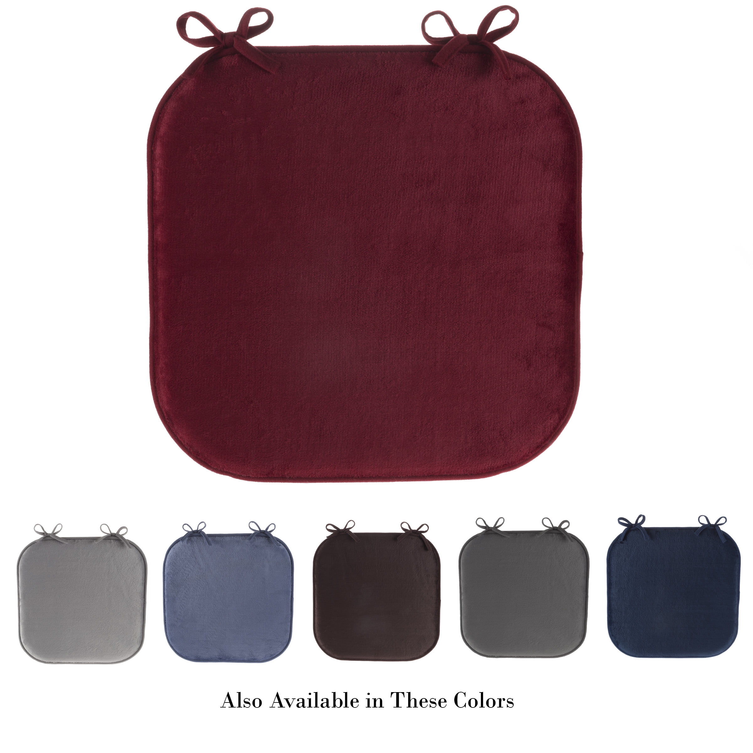 Lavish Home Memory Foam Chair Cushion-Square 16”x 16.25” Plush Pad with Ties and PVC Dot Backing for Kitchen, Dining Room, or Porch (Red)