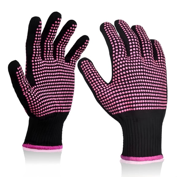 2Pcs Heat Resistant Gloves with Silicone Bumps, Professional Heat Protection for Hair Styling, Curling Iron & Sublimation, Universal Fit,Pink Edgel