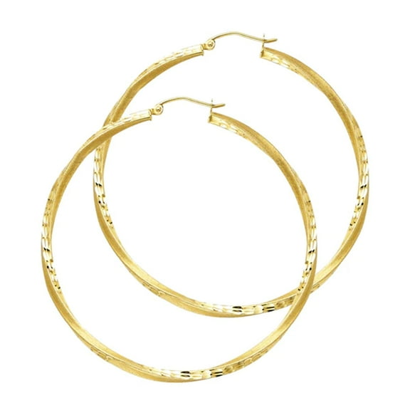 45 mm Dia 14K Gold Twist Hoop Earrings Diamond Cut 2.5 mm tube secured click-top