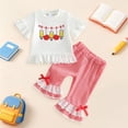 thumbnail image 2 of enyan Toddler Little Girl Clothes Fruit Print Short Sleeve Tops Plaid Flared Pants Set Back To School Summer Outfit(Red,3-4 Years), 2 of 6