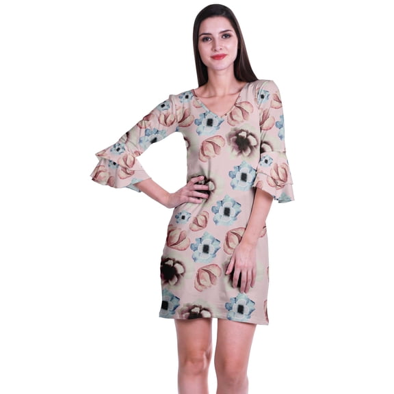 Moomaya Womens Printed Short Dress bell sleeve Shift dresses for women Casual Summer Clothing