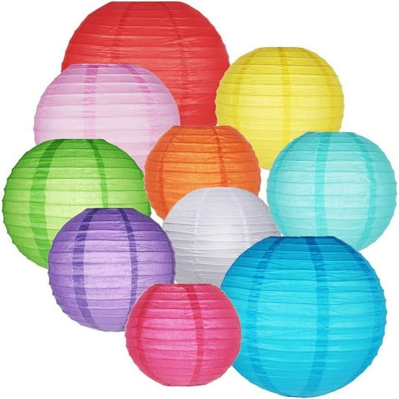 Topboutique 10 Packs Paper Lanterns Colorful Chinese/Japanese Round Ball Lanterns Lamps Hanging Decorations,Colorful Paper Lanterns for Home Decor, Parties, and Weddings,Best Christmas Gifts