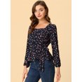 thumbnail image 2 of Blusa Floral Allegra K de Manga Larga Cuello Cuadrado Peplum Para Mujer Con Cinturón M, 2 of 6