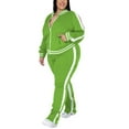 thumbnail image 3 of Rejlun Women Jogger Set Stand Collar Lounge Sets Color Block Sweatsuits Split Jacket+Sweatpants Front Zip Running Two Piece Outfit Light Green XXXXL, 3 of 7
