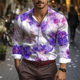 thumbnail image 1 of Camisa de hombre con estampado floral y solapa de talla grande, ropa de calle de uso diario, manga larga, ropa estampada, diseño retro, informal, 2024, 1 of 6