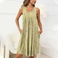 thumbnail image 4 of Fnooota Nightgowns for Women, Pleated Crewneck Sleeveless Printed Womens Sleepshirts Yellow Size 2XL, 4 of 7