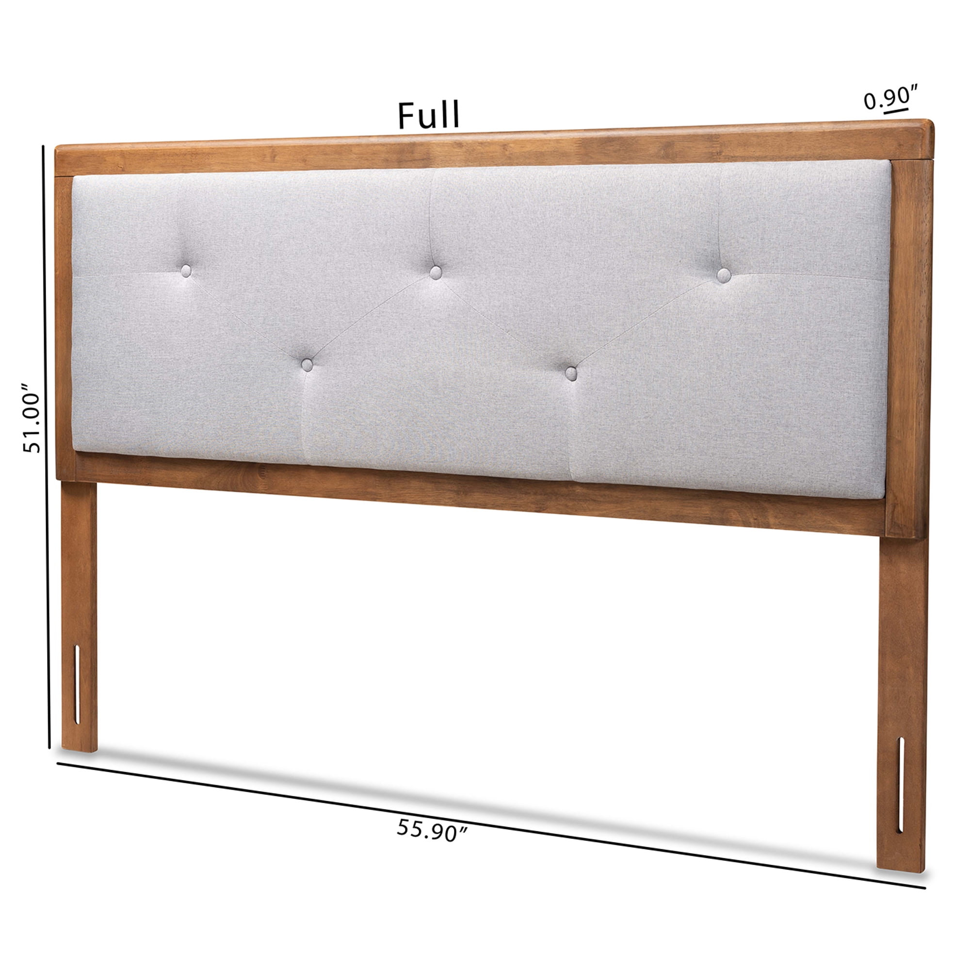 Baxton Studio Abner Modern and Contemporary Transitional Light Grey Fabric Upholstered and Walnut Brown Finished Wood Queen Size Headboard
