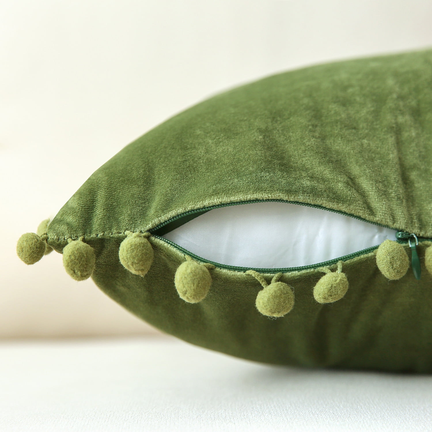 Phantoscope Pom Pom Velvet Series Decorative Throw Pillow, 18" x 18", Green, 2 Pack