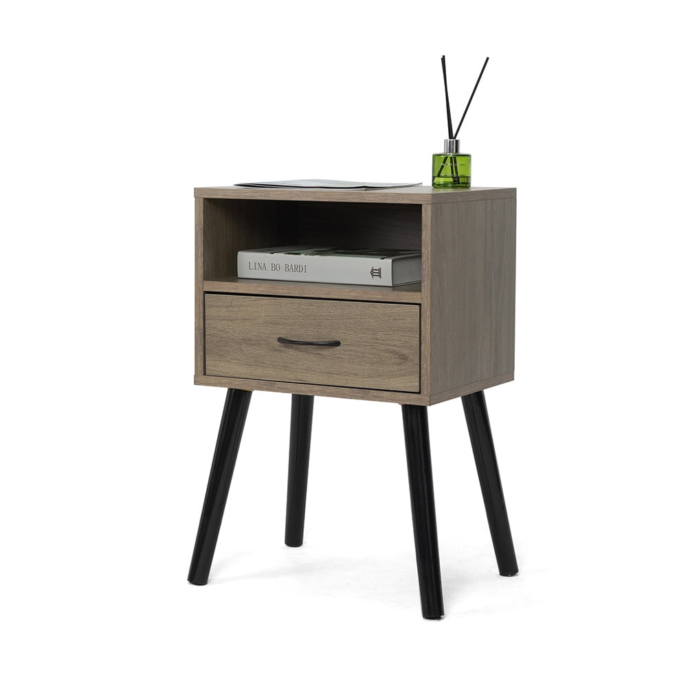 Kadyn Set of 2 Wood Nightstand for College Dorm, Side Table End Table with Shelf and Drawer for Bedroom, Gray Brown Kadyn Set of 2 Wood Nightstand for College Dorm, Side Table End Table with Shelf and Drawer for Bedroom, Gray Brown