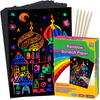 Scratch Paper Art Set, Rainbow Magic Scratch Paper for Kids Black Scratch it Off Art Crafts Kits Notes Boards Sheet with 5 Wooden Stylus for Girl Boy Easter Party Game Christmas Birthday Gift