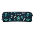 thumbnail image 2 of XMXT Leather Pencil Case, Green Christmas Stars Leaves Large Capacity Pencil Pouch for Student Teens Women, 2 of 9