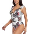 thumbnail image 3 of Goofa Vintage Butterflies Print Women's Ruffled One Piece Swimsuit V Neck, 3 of 7