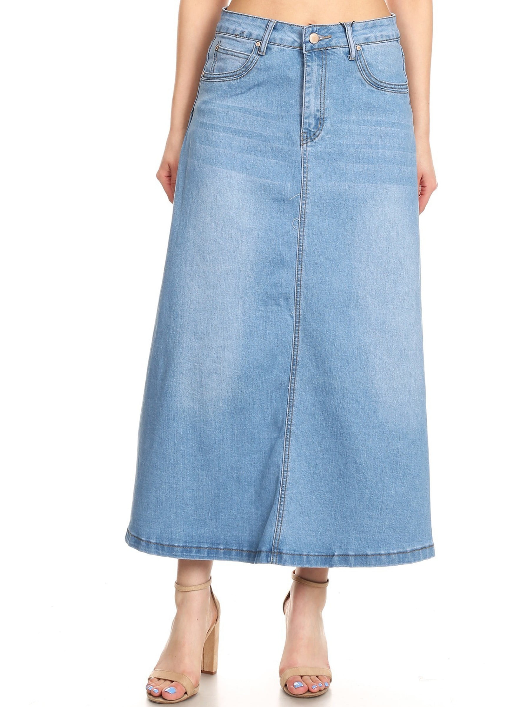 Women’s Plus/Junior size Mid Rise A-Line Long Jeans Maxi Denim Skirt ...