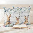 thumbnail image 3 of Easter Rabbits Pillow Covers 2 Pack Vintage Watercolor Purple Pink Blue Floral Leaf Eggs Wood Grain Pillowcase Waterproof Outdoor Throw Pillow Cover for Patio Garden Square Cushion 26”x26”, 3 of 9